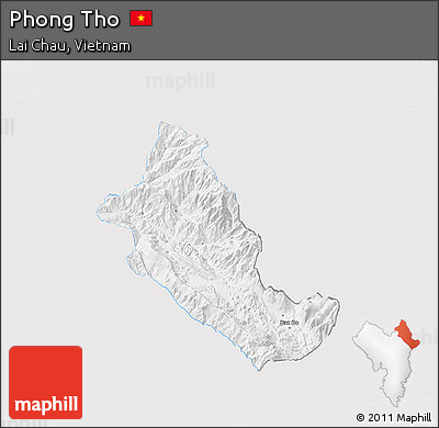 Silver Style 3D Map of Phong Tho, single color outside