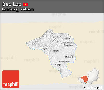 Classic Style 3D Map of Bao Loc, single color outside