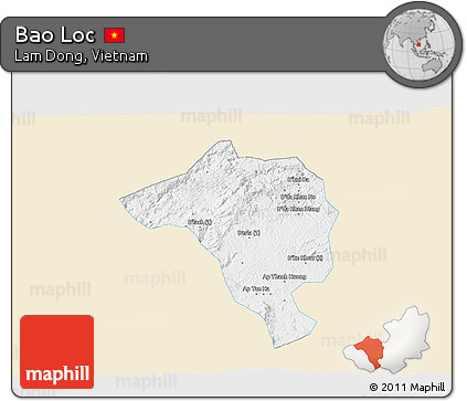 Classic Style 3D Map of Bao Loc, single color outside