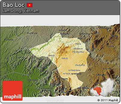 Physical 3D Map of Bao Loc, darken
