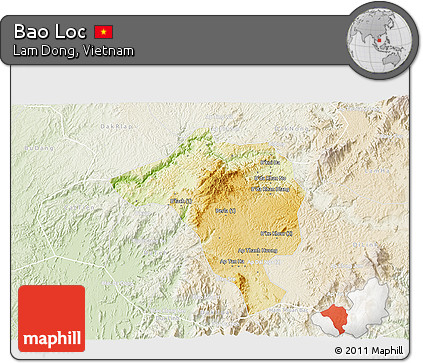Physical 3D Map of Bao Loc, lighten