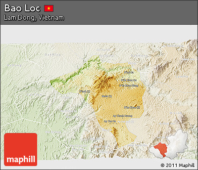 Physical 3D Map of Bao Loc, lighten