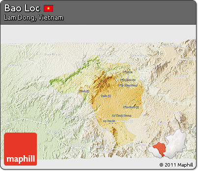 Physical 3D Map of Bao Loc, lighten