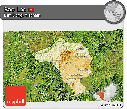 Physical 3D Map of Bao Loc, satellite outside