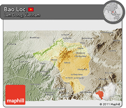 Physical 3D Map of Bao Loc, semi-desaturated