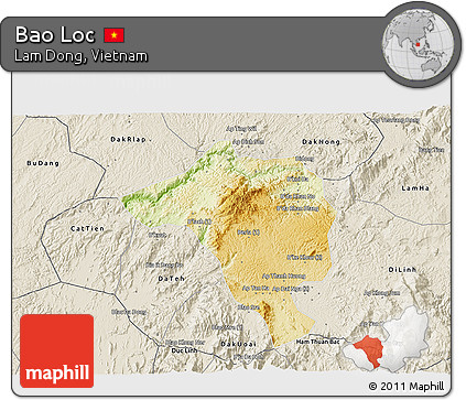Physical 3D Map of Bao Loc, shaded relief outside