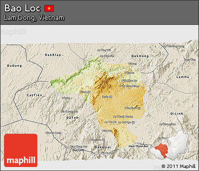 Physical 3D Map of Bao Loc, shaded relief outside