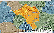 Political 3D Map of Bao Loc, semi-desaturated
