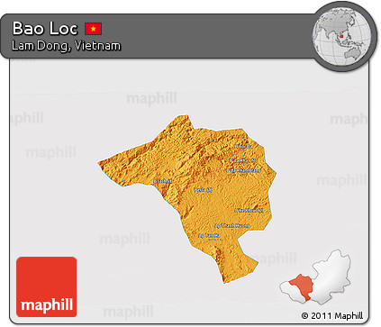Political 3D Map of Bao Loc, single color outside