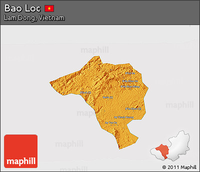 Political 3D Map of Bao Loc, single color outside