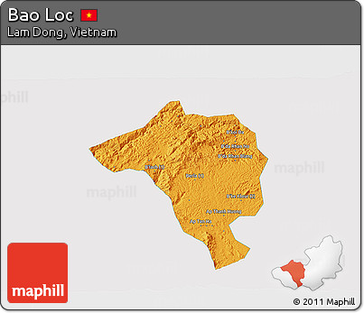 Political 3D Map of Bao Loc, single color outside