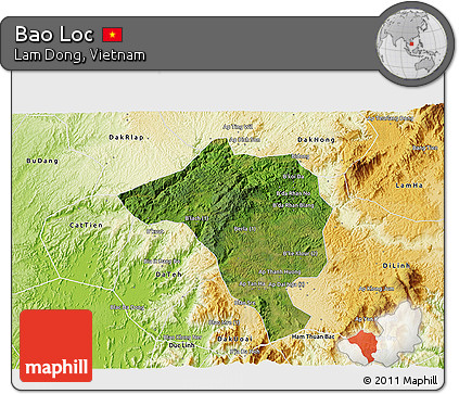 Satellite 3D Map of Bao Loc, physical outside