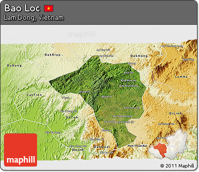 Satellite 3D Map of Bao Loc, physical outside