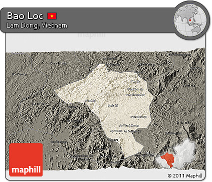 Shaded Relief 3D Map of Bao Loc, darken