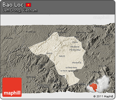 Shaded Relief 3D Map of Bao Loc, darken
