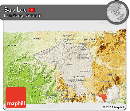 Shaded Relief 3D Map of Bao Loc, physical outside