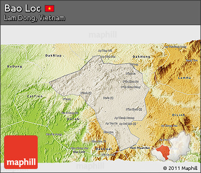 Shaded Relief 3D Map of Bao Loc, physical outside