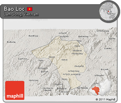Shaded Relief 3D Map of Bao Loc, semi-desaturated