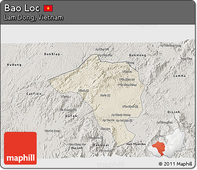 Shaded Relief 3D Map of Bao Loc, semi-desaturated