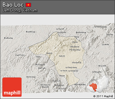 Shaded Relief 3D Map of Bao Loc, semi-desaturated