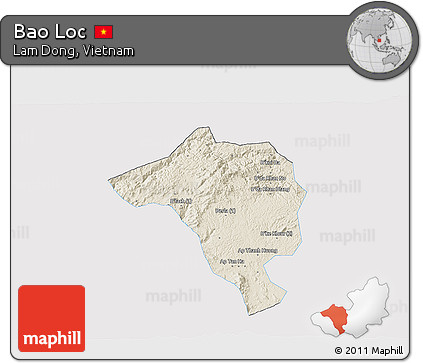 Shaded Relief 3D Map of Bao Loc, single color outside