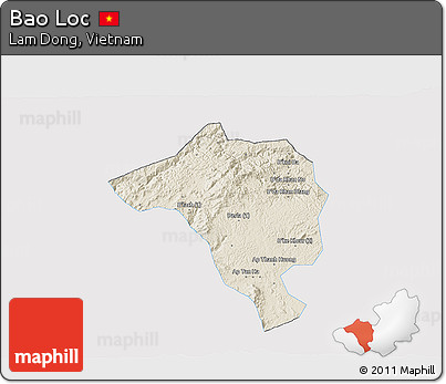 Shaded Relief 3D Map of Bao Loc, single color outside