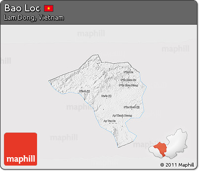 Silver Style 3D Map of Bao Loc, single color outside