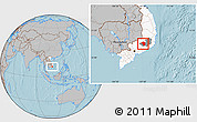 Gray Location Map of Bao Loc, highlighted country, highlighted parent region, hill shading