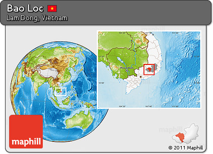 Physical Location Map of Bao Loc, highlighted country, highlighted parent region