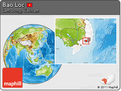 Physical Location Map of Bao Loc, highlighted country, highlighted parent region