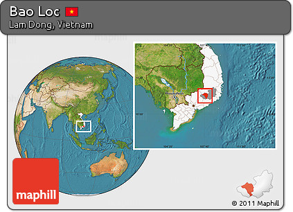 Satellite Location Map of Bao Loc, highlighted country, highlighted parent region