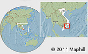 Savanna Style Location Map of Bao Loc, highlighted country, highlighted parent region, within the entire country, hill shading