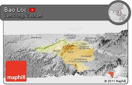 Physical Panoramic Map of Bao Loc, desaturated
