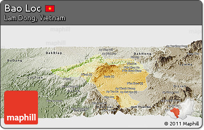 Physical Panoramic Map of Bao Loc, semi-desaturated