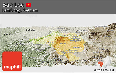Physical Panoramic Map of Bao Loc, semi-desaturated