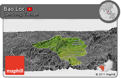 Satellite Panoramic Map of Bao Loc, desaturated