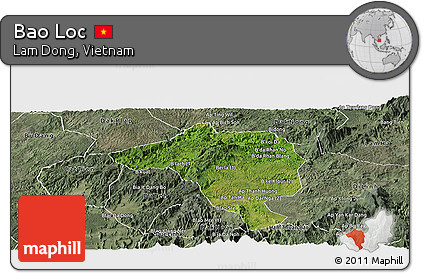 Satellite Panoramic Map of Bao Loc, semi-desaturated