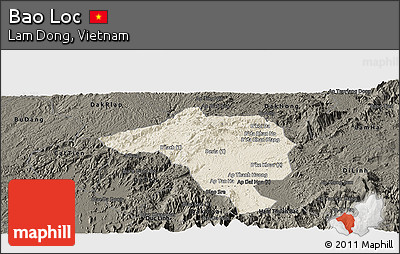 Shaded Relief Panoramic Map of Bao Loc, darken