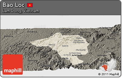 Shaded Relief Panoramic Map of Bao Loc, darken