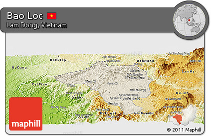 Shaded Relief Panoramic Map of Bao Loc, physical outside