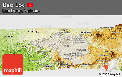 Shaded Relief Panoramic Map of Bao Loc, physical outside