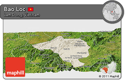 Shaded Relief Panoramic Map of Bao Loc, satellite outside