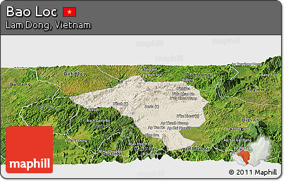 Shaded Relief Panoramic Map of Bao Loc, satellite outside