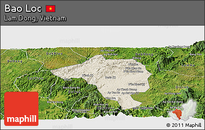 Shaded Relief Panoramic Map of Bao Loc, satellite outside