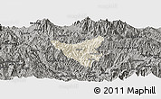 Shaded Relief Panoramic Map of Than Uyen, darken, semi-desaturated