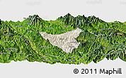 Shaded Relief Panoramic Map of Than Uyen, satellite outside