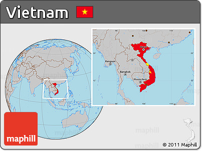 Flag Location Map of Vietnam, gray outside