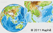 Gray Location Map of Vietnam, physical outside, hill shading