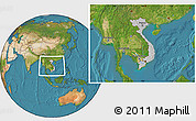 Gray Location Map of Vietnam, satellite outside, hill shading