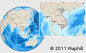 Gray Location Map of Vietnam, shaded relief outside, hill shading